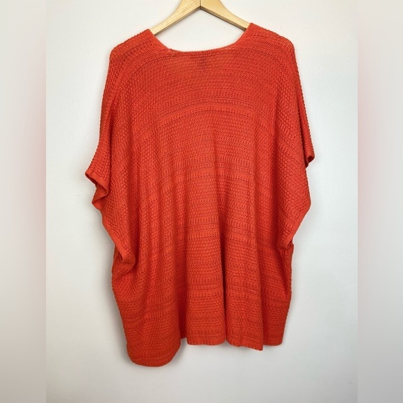 LAUREN RALPH LAUREN ORANGE LINEN BLEND CROCHET OVERSIZED PONCHO PETITE SMALL - Picture 5 of 7